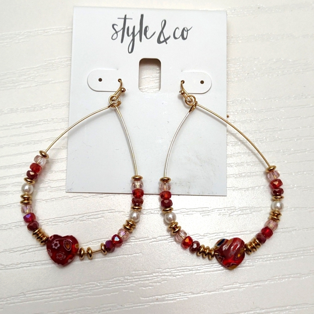 STYLE & CO Gold tone Beaded Heart Drop Earrings